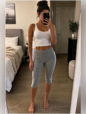 PINK Victoria's Secret Gray Capri Leggings with White Side Stripe